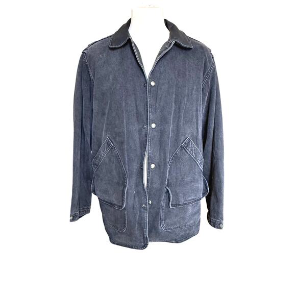 VTG 80s Woolrich Denim Chore Coat Mens M Black Jean Jacket Blanket Lined Western - Picture 1 of 10
